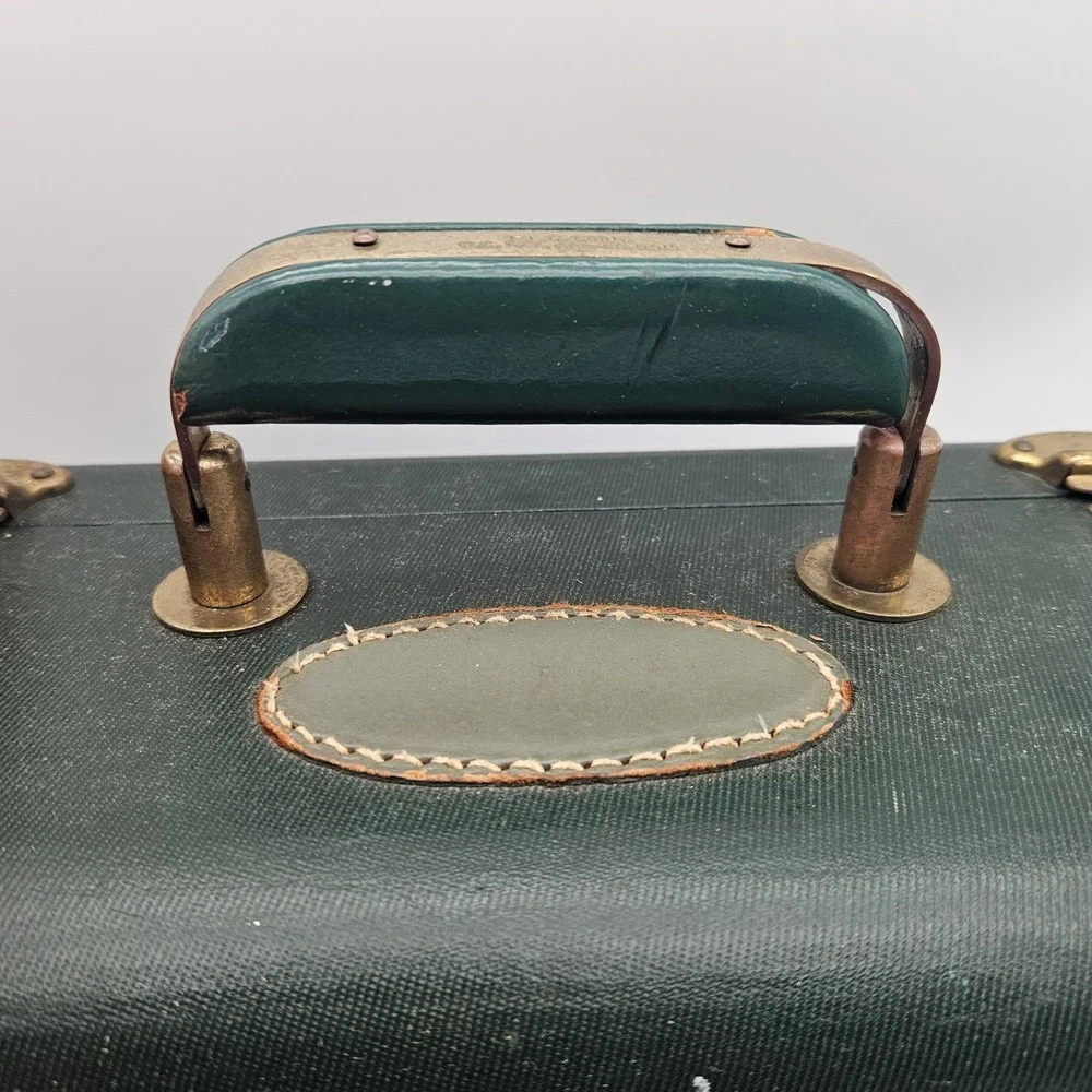 Vintage White Star Hard Shell Suitcase Luggage Green Celanese Lined Made USA 40s